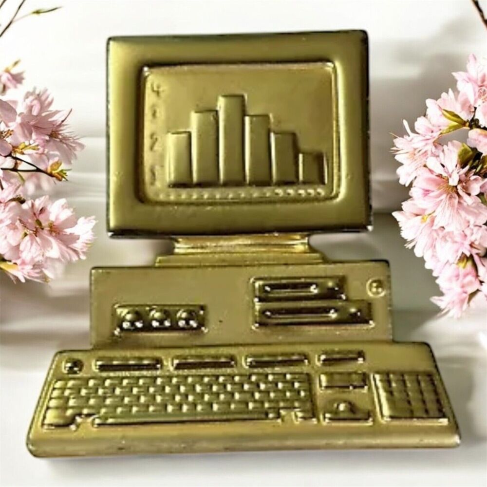 Vintage AJC Home Computer PC Figural Gold Tone  Brooch 2 inches